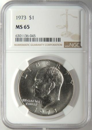 1973 - P $1 Ike Eisenhower Dollar (clad) Gem Ngc Ms65 6301136 - 045