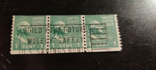 3 1938 1 Cent Stamp George Washington,  Green With Build Your Future Postage