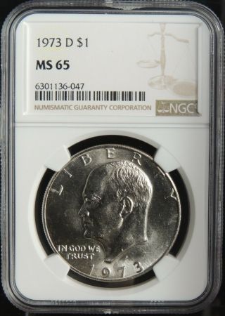 1973 - D $1 Ike Eisenhower Dollar (clad) Gem Ngc Ms65 6301136 - 047