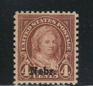 1929 4c Martha Washington " Nebraska Overprint " Scott 673 F/vf Nh