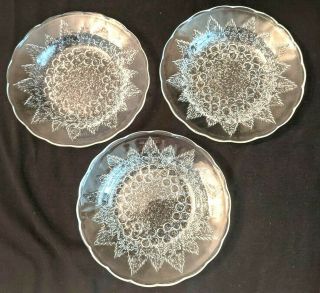 Set Of 3 Kig Indonesia Clear Pressed Glass 6 " Plates Raised Floral