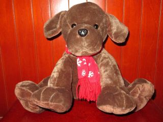 Euc 12 " Animal Adventure Puppy Dog Dark Chocolate Brown Plush Stuffed Red Scarf