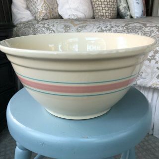 Vintage Mccoy Pottery Blue And Pink Striped Mixing Bowl