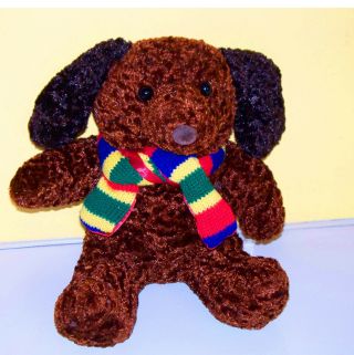 Dan Dee Dandee 10 " Black & Brown Puppy Dog Striped Scarf Plush Stuffed Animal