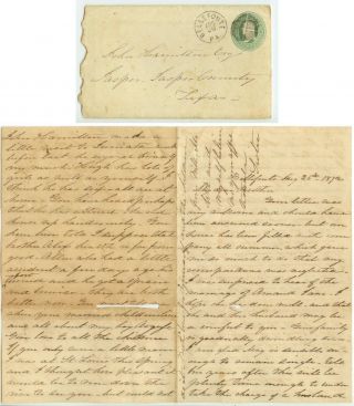 1872 Bellefonte Pennsylvania Letter - John Hamilton Jasper Texas Republic Fighter