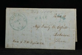 Hampshire: Claremont 1850 Stampless Cover,  Blue Cds To Lebanon,  Tennessee