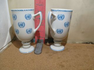United Nations Seal On Irish Coffee Footed Mugs Pair - No Damage,  No Mark