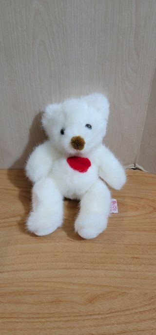 Vintage Russ Berrie Mini 6 " Heartstrings White Red Heart Teddy Bear,  Valentines