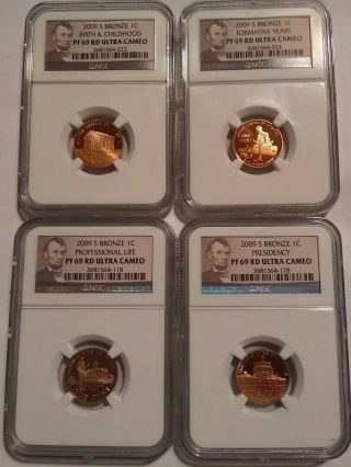 2009 S Lincoln Bicentennial Set Of 4 Ngc Proof 69 Red Ultra Cameo Bronze