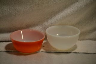 2 Vintage Fire King Small Bowls Orange And White