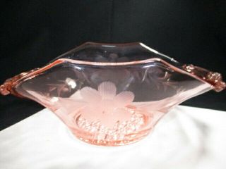 CANE LANCASTER PINK DEPRESSION GLASS SMALL SAUCE BOWL ETCH DAISY 2
