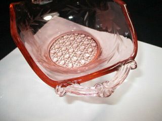 CANE LANCASTER PINK DEPRESSION GLASS SMALL SAUCE BOWL ETCH DAISY 3