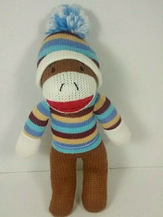 Dan Dee Sock Monkey Plush 11 " Brown & White Stuffed Animal Wearing Hat & Sweater