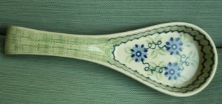 Boleslawcu Spoon Rest Blue & Green Pottery Hand Made Pottery - Poland