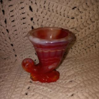 Vintage Cornucopia Horn Of Plenty Ruby Red Slag Glass Toothpick Holder 3 Inch