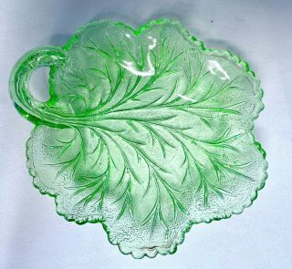 Vintage Indiana Glass Pebble Leaf Green Depression Nappy Dish 3