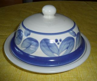 Blue Gray Pfaltzgraff Villa Flora Round 7.  5 " Covered Dome Butter Dish With Lid
