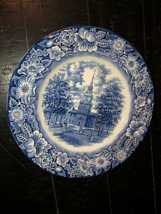Vintage Staffordshire " Liberty Blue " Independence Hall Plate Made In England