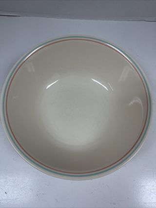 Corelle 8 1/2” Serving Bowl English Breakfast.  Off White W/ Pink And Aqua Stripe