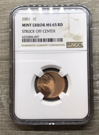 2001 - P Lincoln Cent - Struck Off Center - Error - Ngc Ms65 Rd (n300)