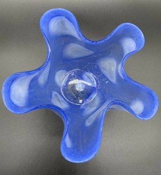 Murano Handkerchief Ann Primrose Bowl.  Blue White Coin Dot Cristalleria D’arte 2