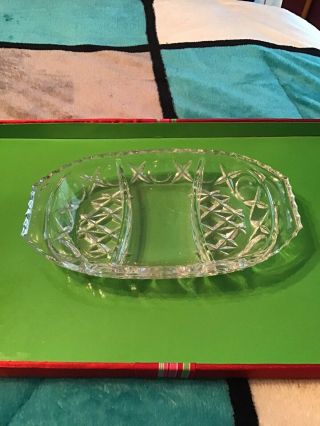 Vintage Lead Crystal Cut Glass Divided Dish - And Nut Dish