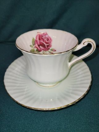 Vintage Paragon Footed Teacup And Saucer Floral Design Ribbed Saucer
