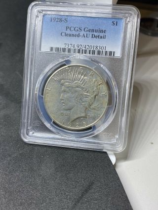 1928 S Peace Silver Dollar Pcgs Cleaned - Au Detail