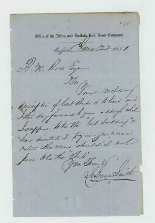 Mr Fancy Cancel Stampless Boston Office Atica & Buffalo Rr Co 1850 Fls 1842