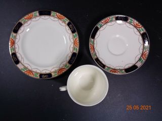 Argyle Pottery Imari Berwick Cup Saucer Side Plate c1910 Trio Antique 2