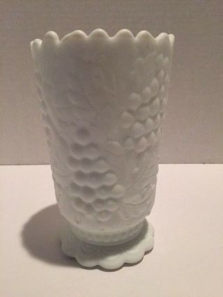 Imperial White Milk Glass Vase Grape Leaf Pattern,  Satin Finish,  Vintage
