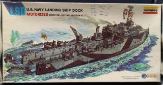 Vintage 1976 Lindberg Lsd Motorized U.  S.  Navy Landing Ship Dock Model Kit 766
