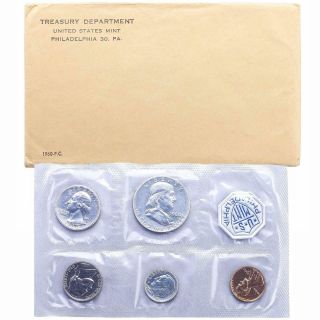 1960 Proof Set Envelope 90 Silver Large Date Cent 5 Coins