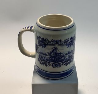 Vintage Delft Blue Handpainted Mug Mini Beer Stein Made In Holland Windmill