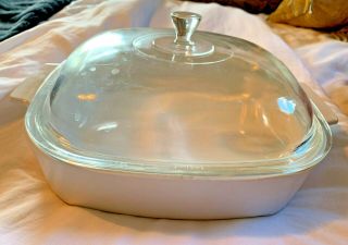 Corning Ware Just White 10 " Microwave Browning Dish Mw - A - 10 Pyrex Domed Lid