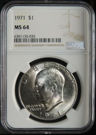 1971 - P $1 Ike Eisenhower Dollar (clad) Ngc Ms64 6301135 - 035