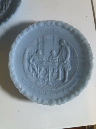 Vintage Fenton Blue Milk Glass Bi - Centennial Plate Declaration Of Independence
