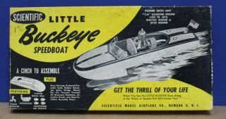 Vtg Scientific Models Little Buckeye Wood Speedboat Kit 1/2a Gas / Jetex / Box