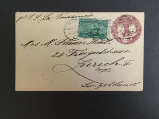 Us 1894 3 Cent Columbian 232 On 2 Cent Stamped Envelop To Enge Switzerland