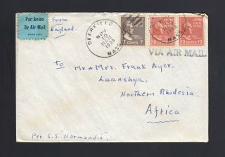 (2) 10c,  7c Prexy Issues 1938 27c Rate To Northern Rhodesia