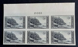 Us Stamps,  Scott 762 1935 7¢ Acadia Park Imperf Top Plate Block Of 6 Xf/s M/nh