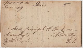 1850 Moosup Ct Stampless Folded Letter To Westerly Ri - Great Travel Content