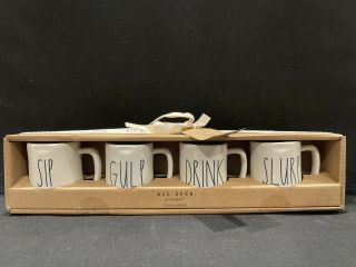 Rae Dunn Set Of 4 Espresso Mugs Sip/gulp/drink/slurp