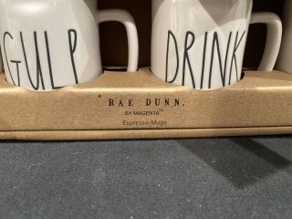 Rae Dunn Set Of 4 Espresso Mugs Sip/Gulp/Drink/Slurp 2