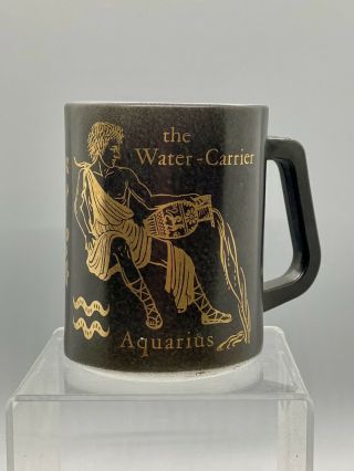 Vintage Federal Glass Zodiac Aquarius Coffee Cup Mug Black Gold Astrology
