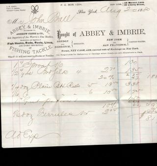 Ancillary Abbey & Imbrie Fish Hooks Rods Reels Lines Billhead York 1880 4d