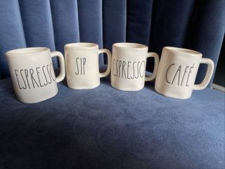 Rae Dunn Set Of 4 Cafe Sip Espresso Shot Demi Cups Mini Mugs 4oz Small Farmhouse