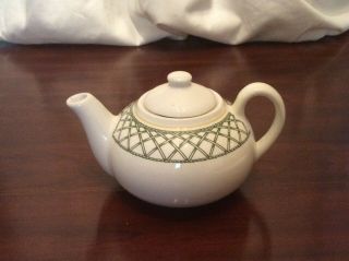 Buffalo China One Cup White Teapot With Green Trellis Design And Yellow Trim