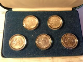 5 Ben Franklin,  1954,  1955,  1956,  1957,  And 1958 Silver Half Dollars Unc.  In,  Case
