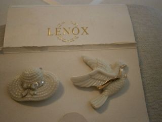 Lenox China Hat And Dove Brooch Pin